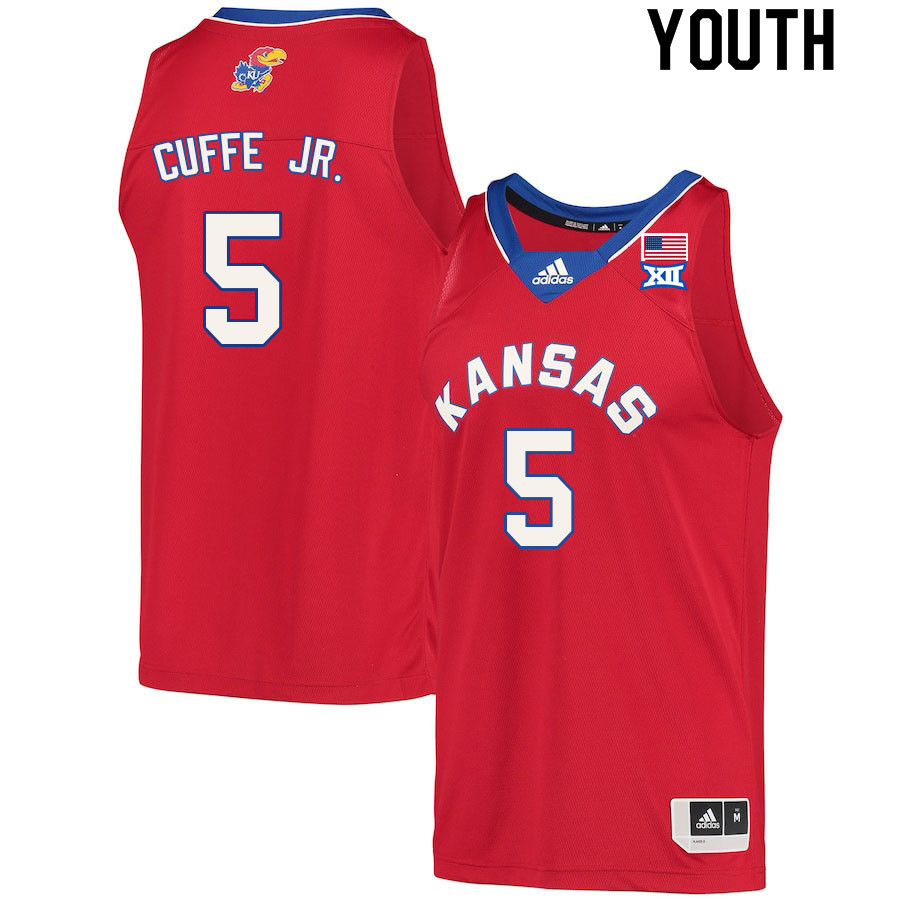 Youth #5 Kyle Cuffe Jr. Kansas Jayhawks College Basketball Jerseys Sale-Red - Click Image to Close